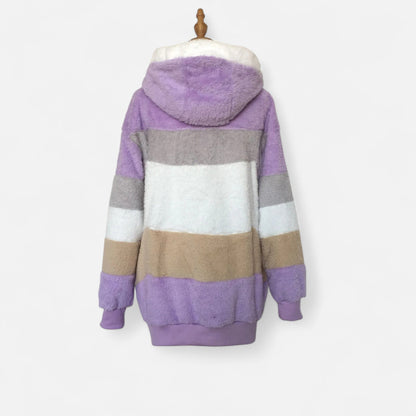 Triswina Damen Oversized Jacke mit Kapuze Gestreift