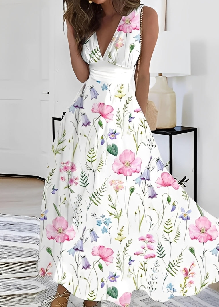 Damen Maxikleid Floralmuster Elegantes Seidenkleid Blumenmuster