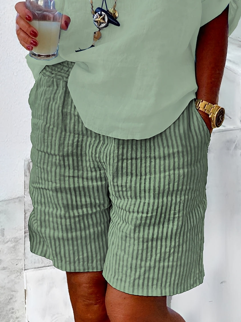 Damen Shorts Gestreift Modisch Baumwolle /Weiß