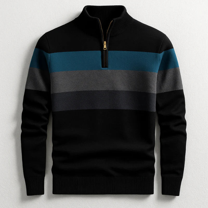 Herren Halbzippullover Modernes Streifen-Design Warm Beige