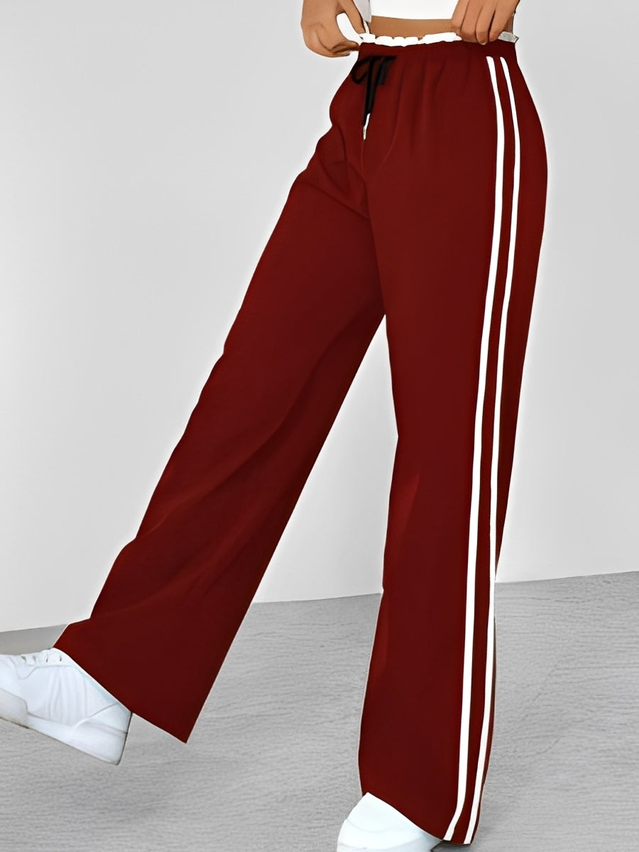 Damen Weite Gerade Hose Seitenstreifen Lässig