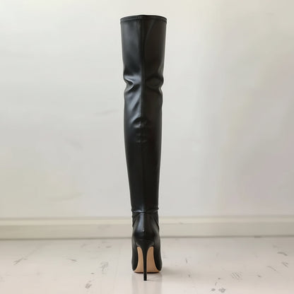 Damen Overknee-Stiefel Leder Spitze Stiletto-Absatz