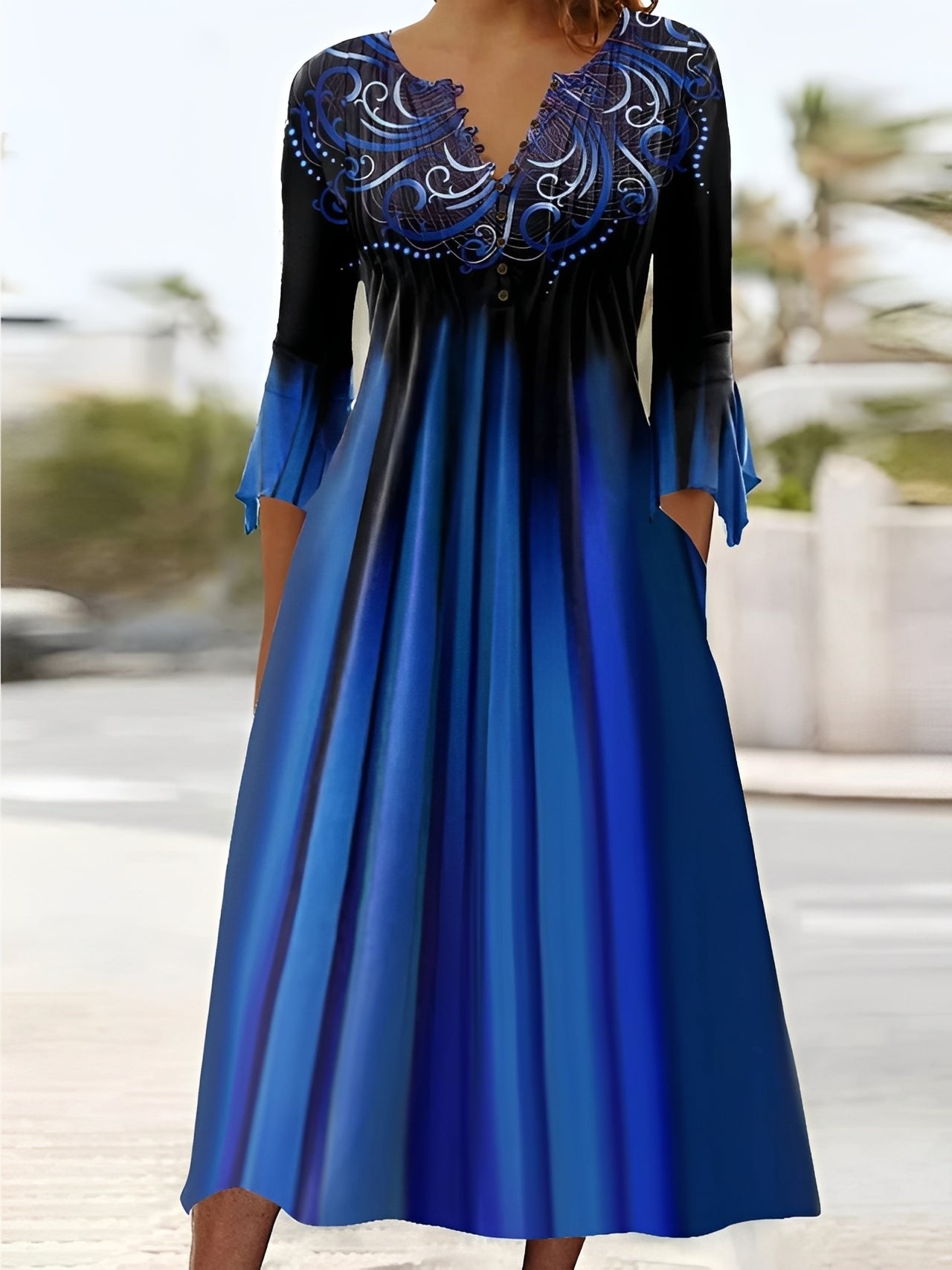 Damen Midikleid 3/4-Ärmel Elegantes Design