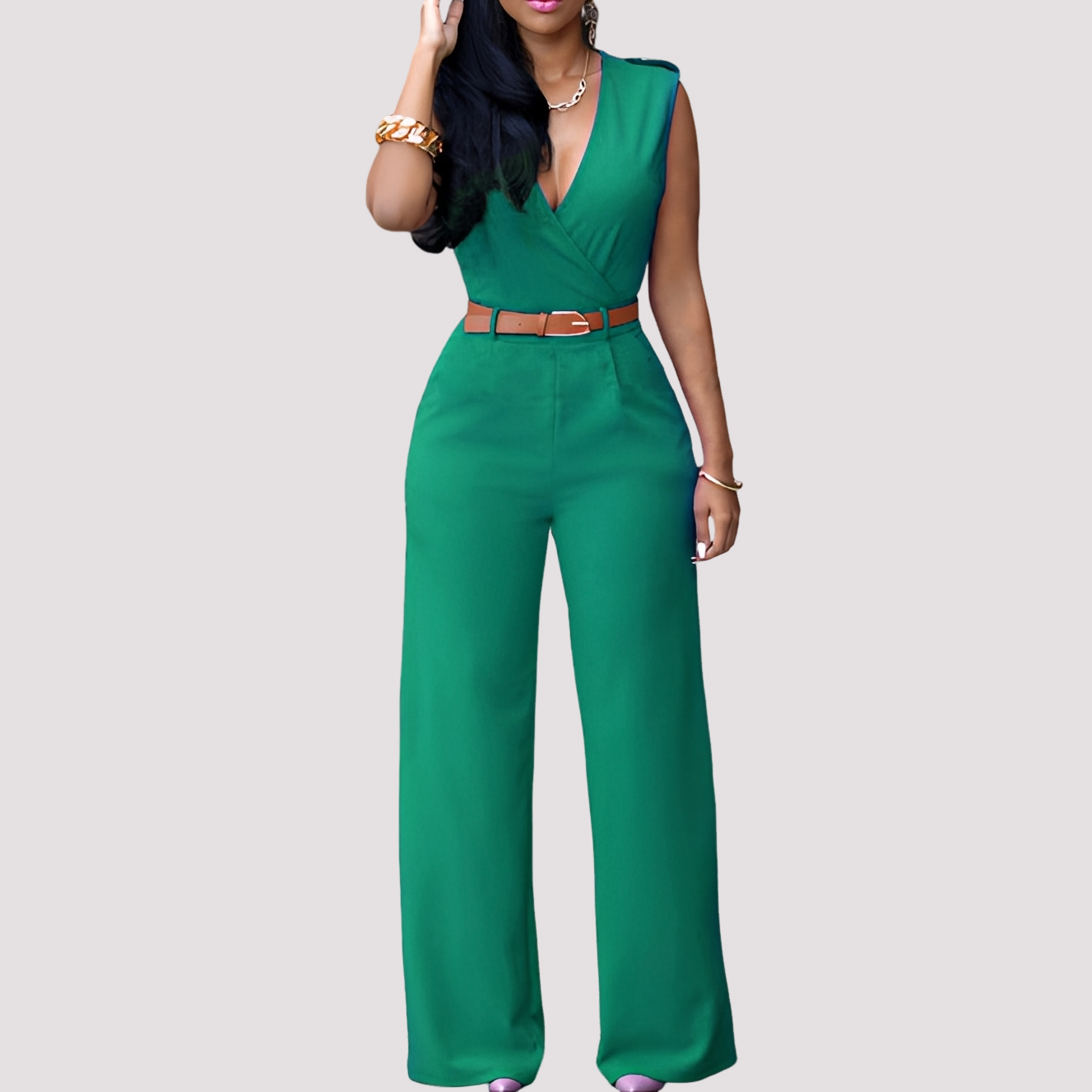 Damen Jumpsuit mit Gürtel Elegantes Design