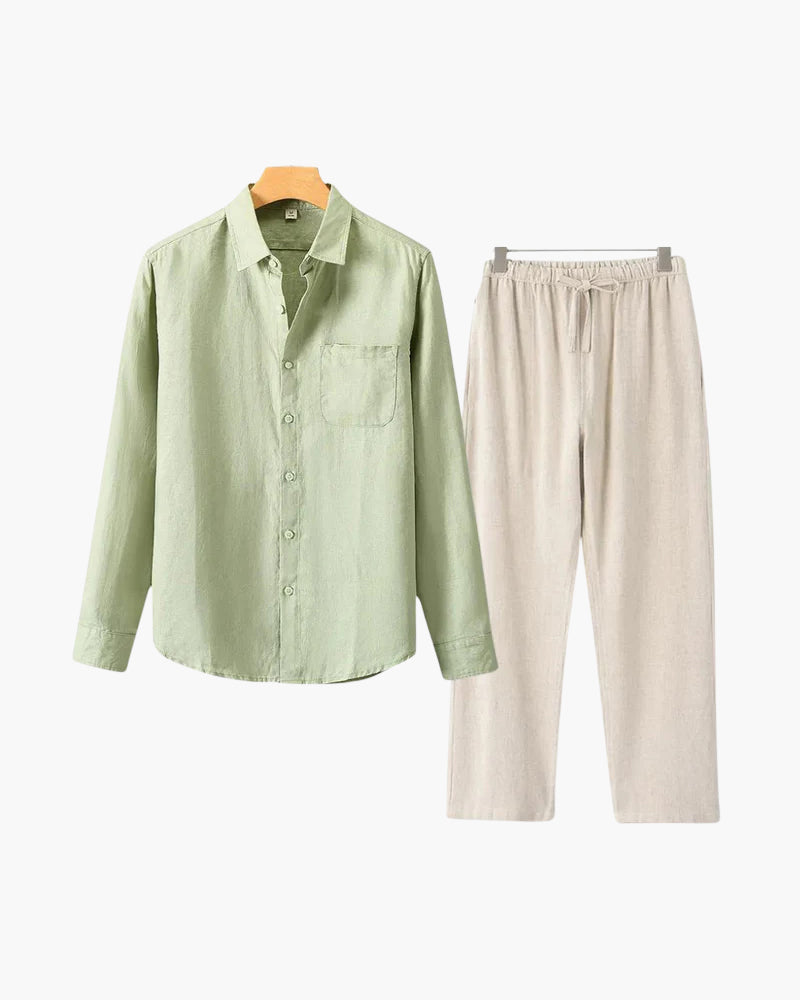 Herren Leinen-Anzug Lange Ärmel 2-teilig Beige