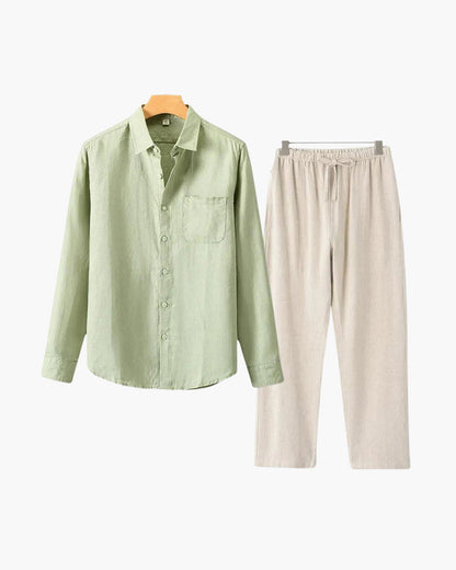 Herren Leinen-Anzug Lange Ärmel 2-teilig Beige