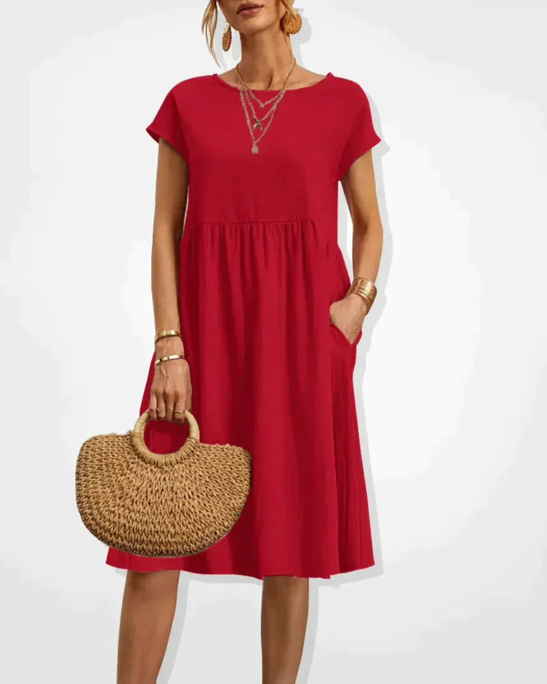 Damen Midi Kleid Italienischer Stil Sommer Baumwolle