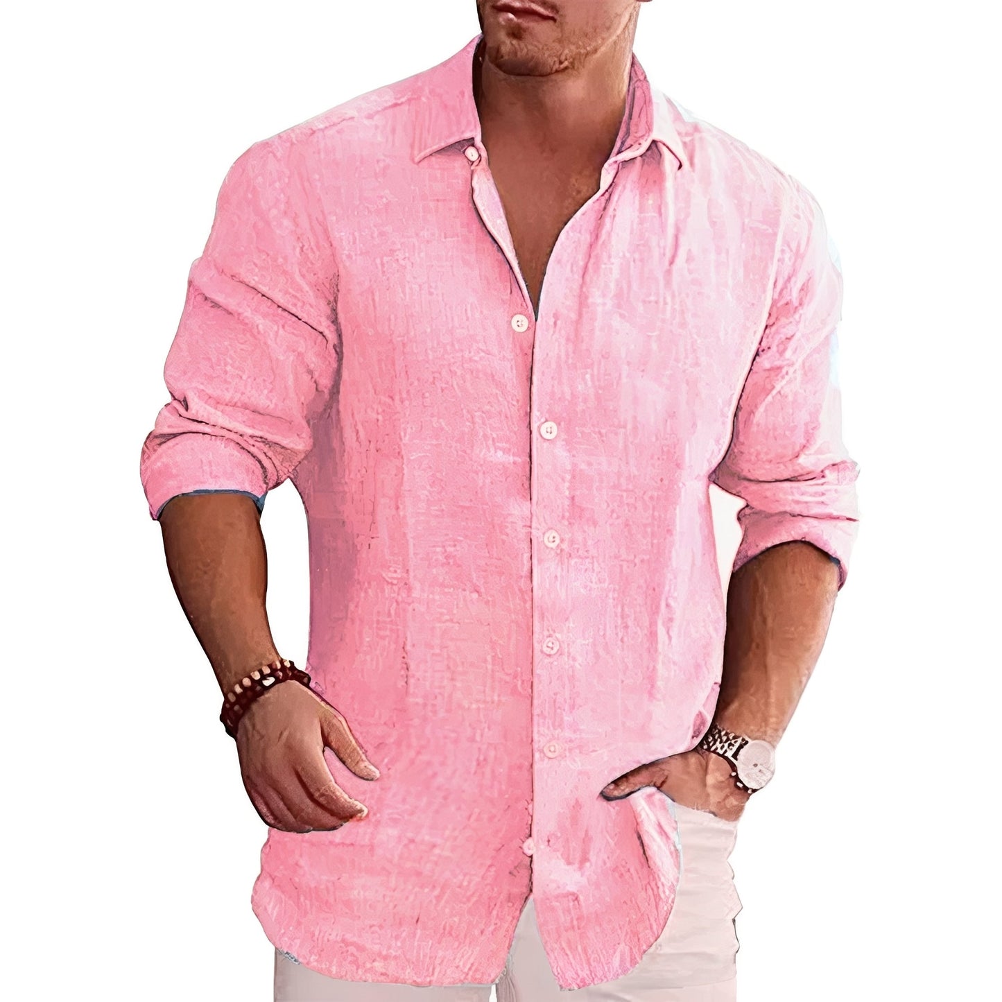 Herren Slim-Fit Langarmhemd Elegantes Baumwolle Weiß - Norvielle