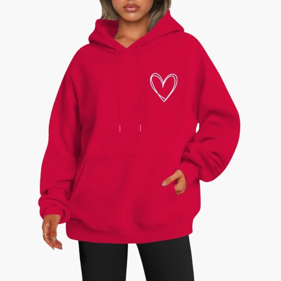 Damen Hoodie Kapuzenpullover Herzdruck