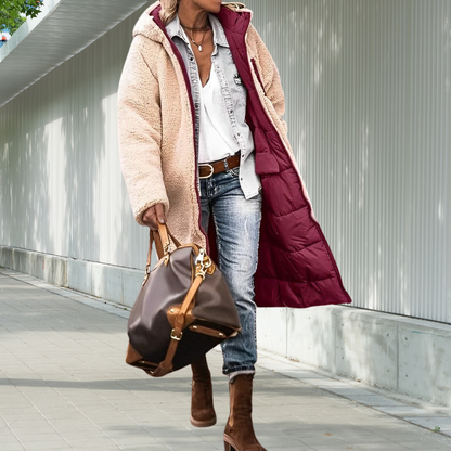 Damen Winterjacke Lang Gefüttert Mit Kapuze