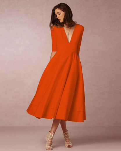 Damen Maxi-Kleid V-Ausschnitt Abendkleid