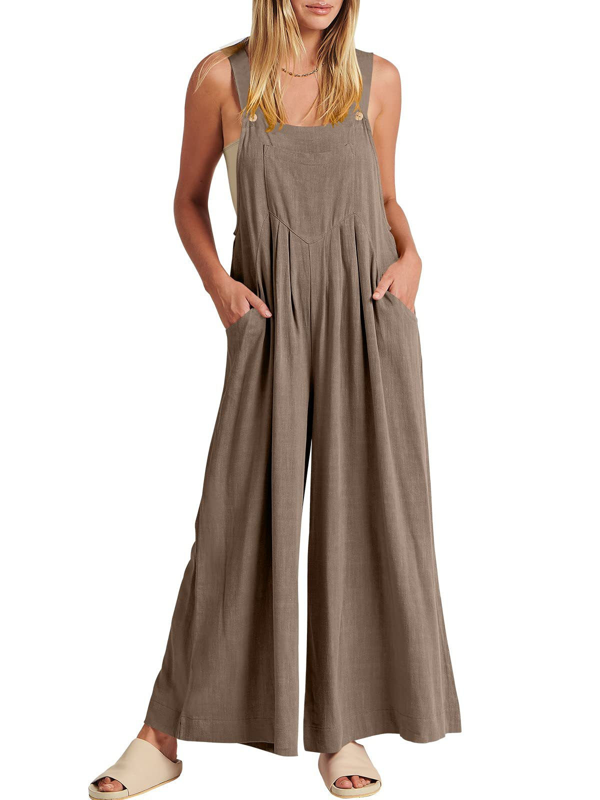Damen Jumpsuit Weites Bein Mit Taschen