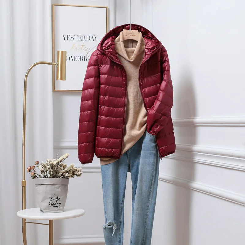 Damen Daunenjacke Mit Kapuze Reißverschluss