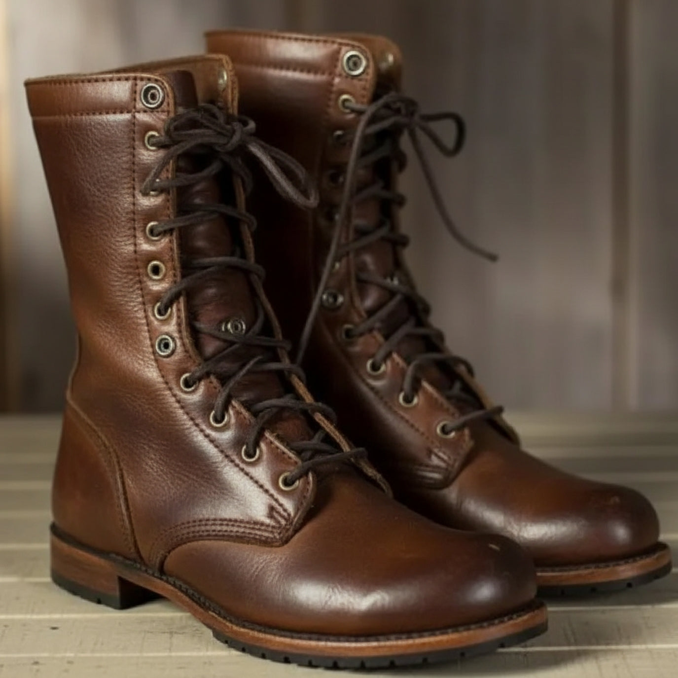 Norvielle Damen Schnürstiefel Leder Mittelhoher Schaft Runde Zehe