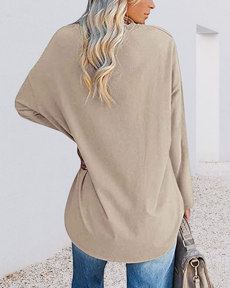 Norvielle Damen Langarm T-Shirt V-Ausschnitt Einfarbig
