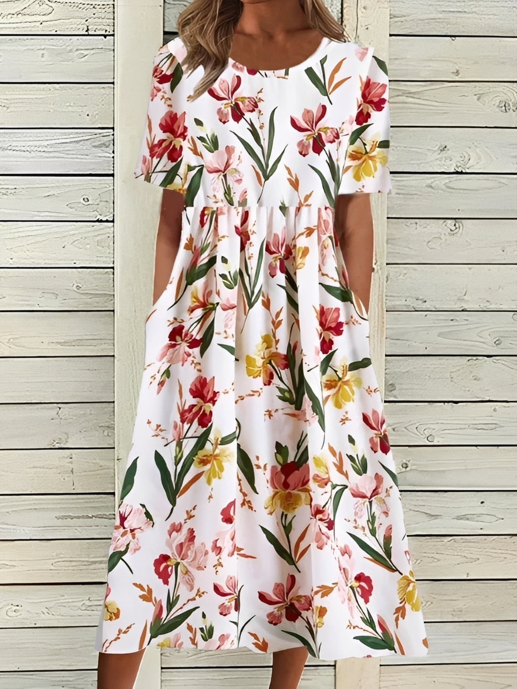 Damen Midikleid Floral Elegantes Kleid Fließend