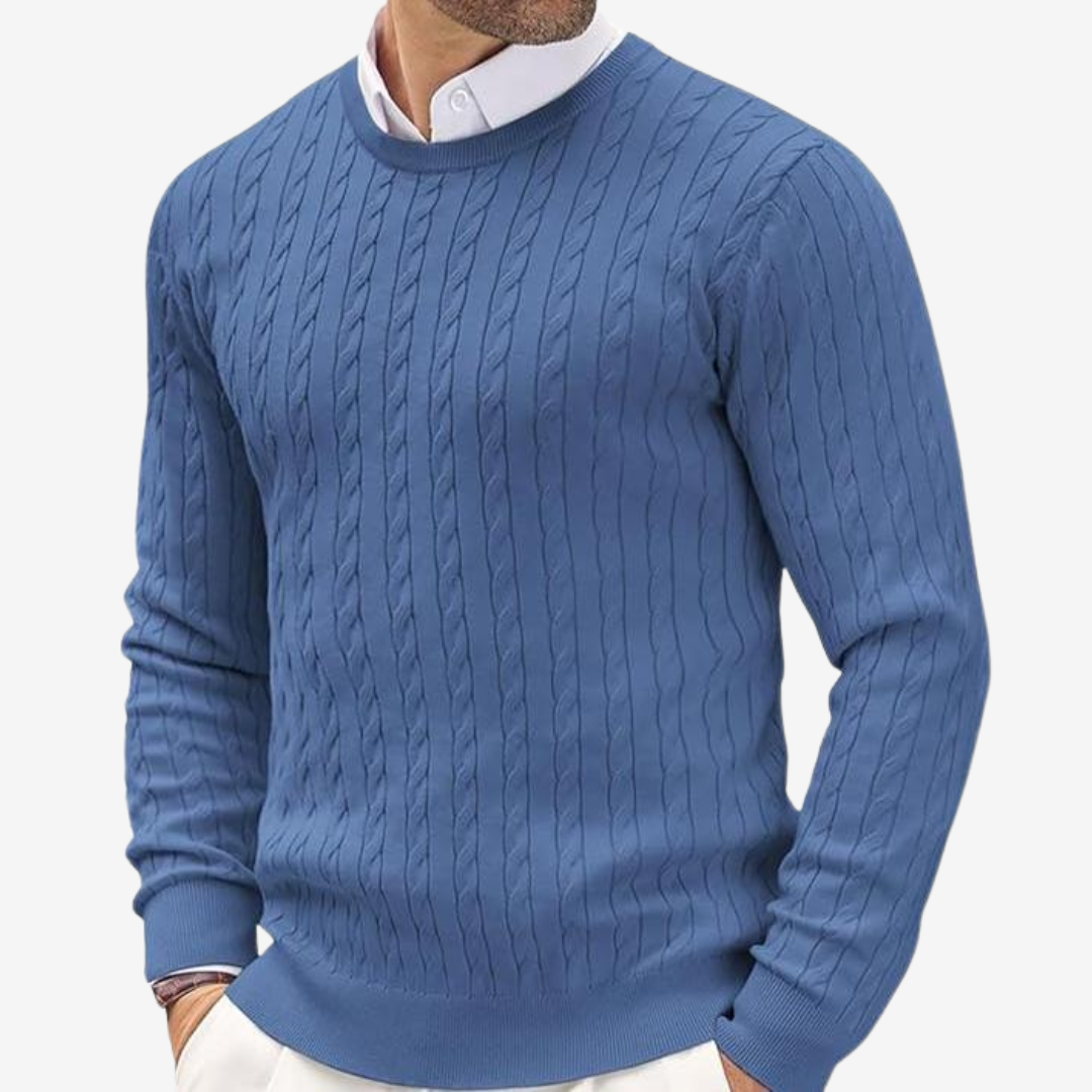 Herren Strickpullover Rundhals Zopfmuster