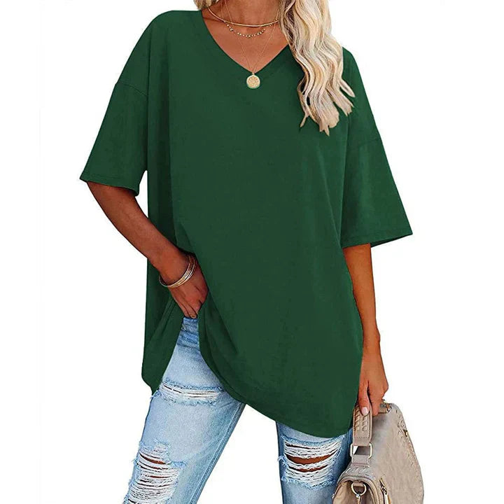 Norvielle Damen V-Ausschnitt T-Shirt Leicht Lockeres Weiss