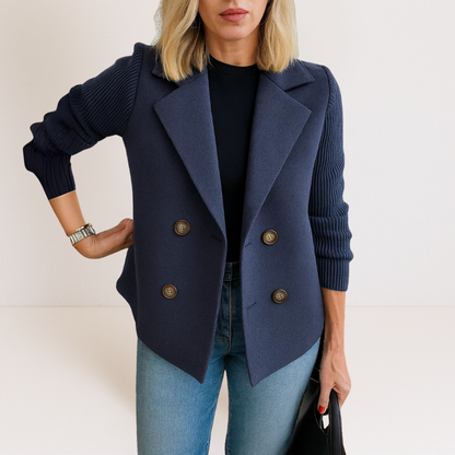 Damen Strickblazer Knopfleiste Elegantes Grau