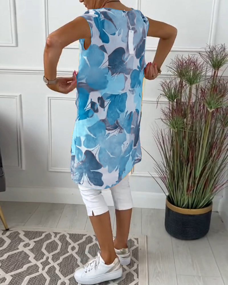 Damen Longtop Blumenprint Farbenfroh Baumwolle