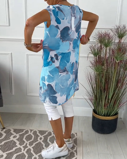 Damen Longtop Blumenprint Farbenfroh Baumwolle