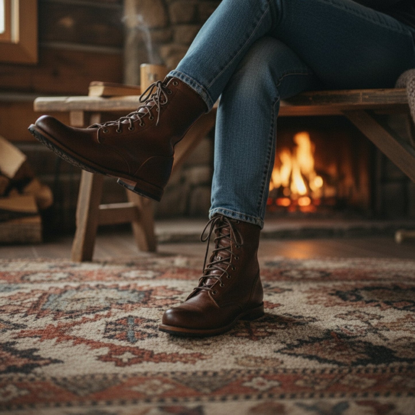 Norvielle Damen Schnürstiefel Leder Mittelhoher Schaft Runde Zehe