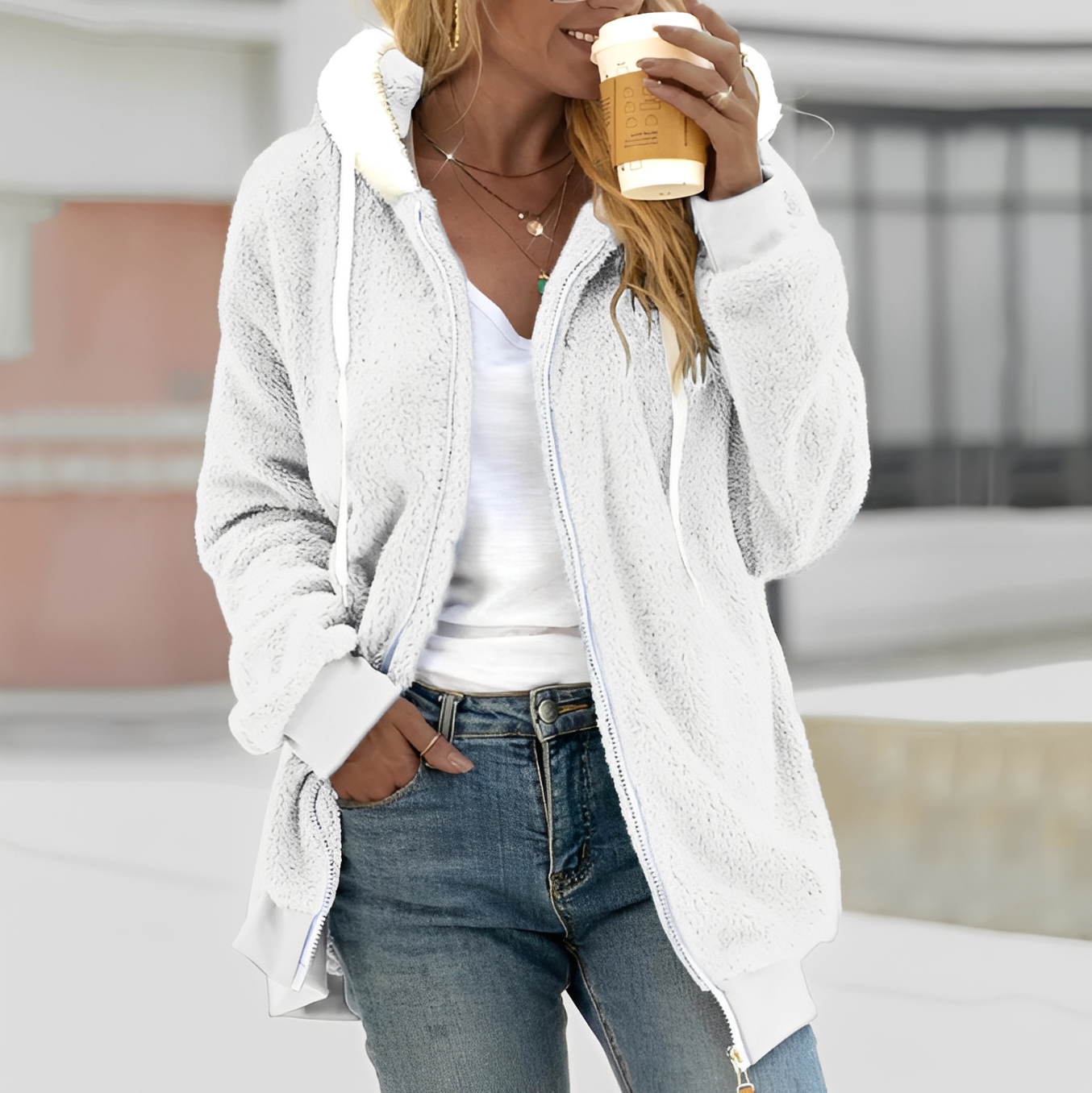 Chloe Damen Sherpa Kapuzenjacke Warm Gefüttert