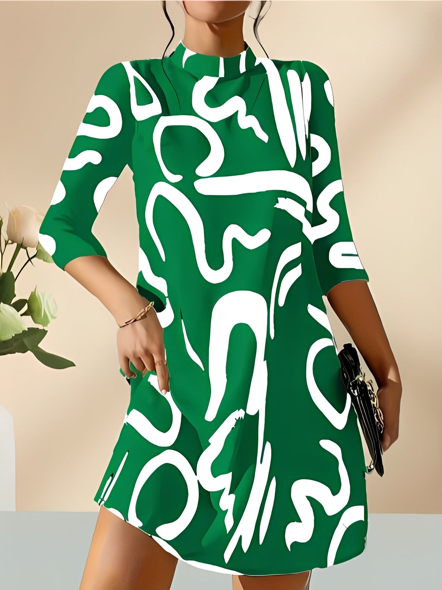 Damen Kleid Bedruckt Stoff