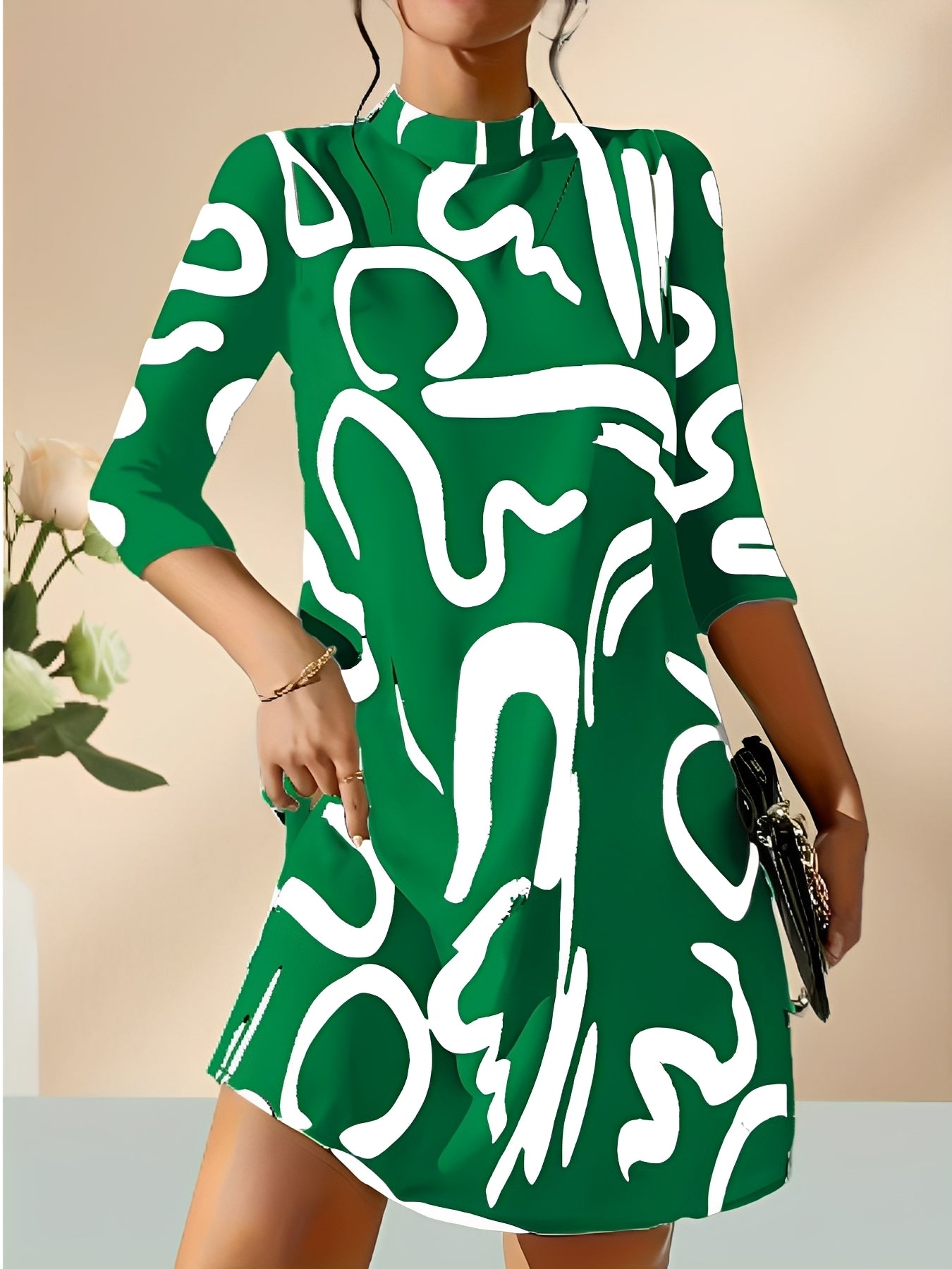 Damen Minikleid 3/4-Ärmel Stilvoll