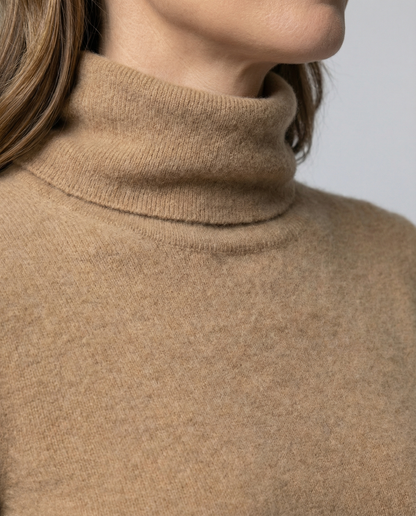 Damen Pullover Weich Rollkragen Warm Beige