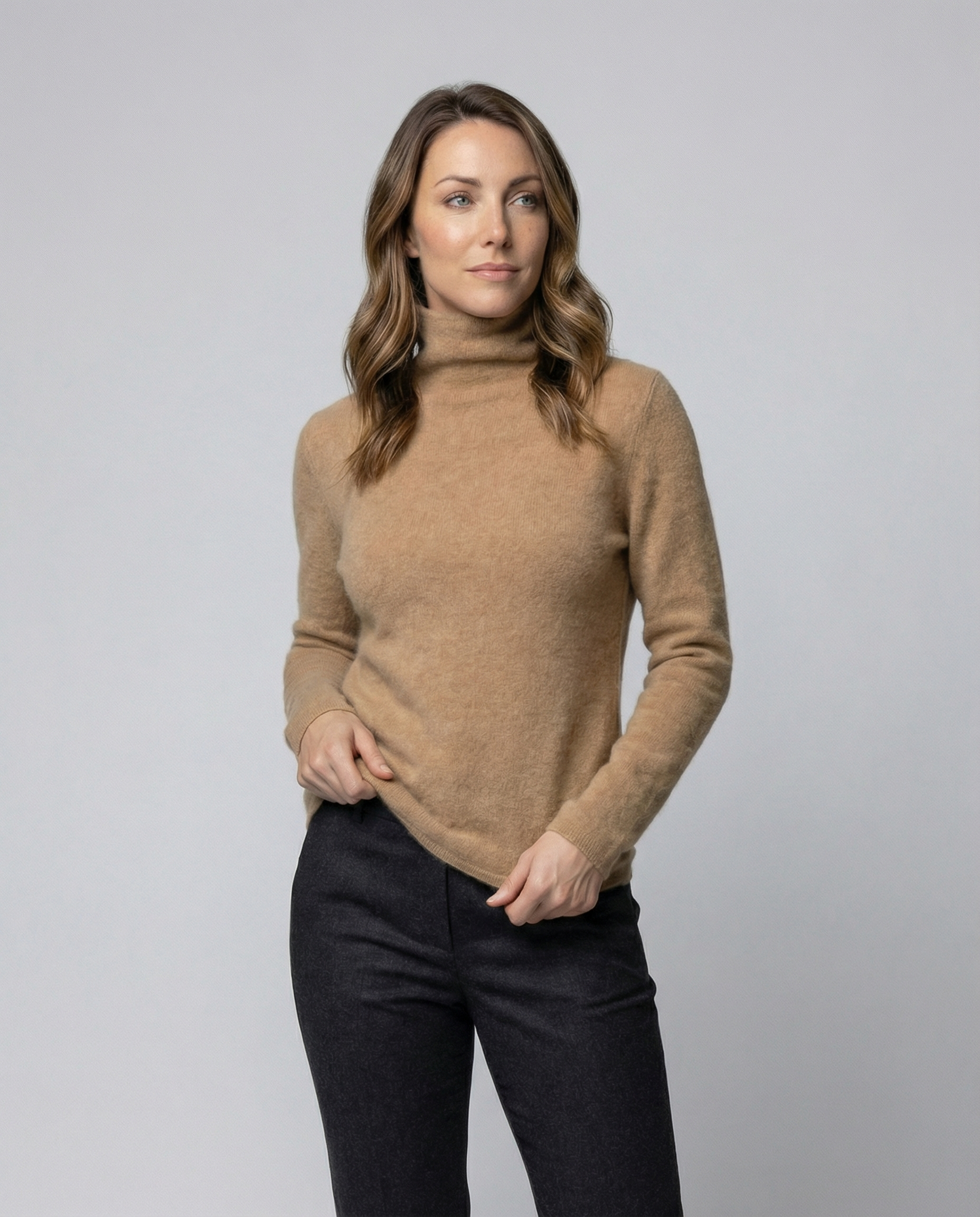 Damen Pullover Weich Rollkragen Warm Beige - Norvielle