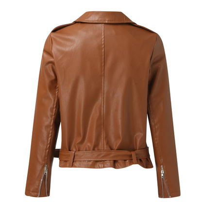 Damen Bikerjacke Leder Gürtel Reißverschluss