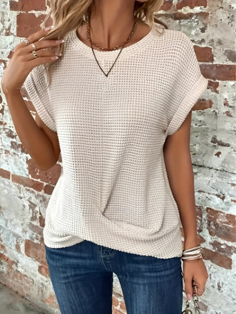 Damen Waffelshirt Kurzärmelig Weiß