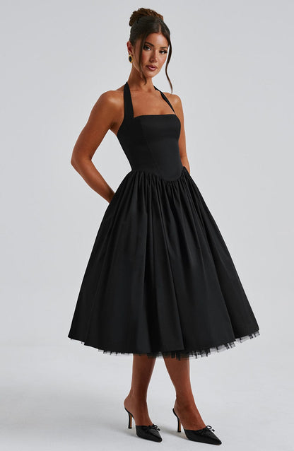 Damen Halterkleid Midi Länge für Hochzeitsgäste