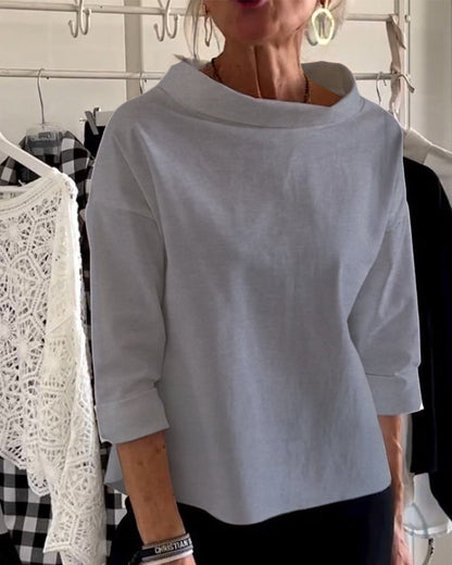 Damen Bluse Wasserfallkragen 3/4 Arm