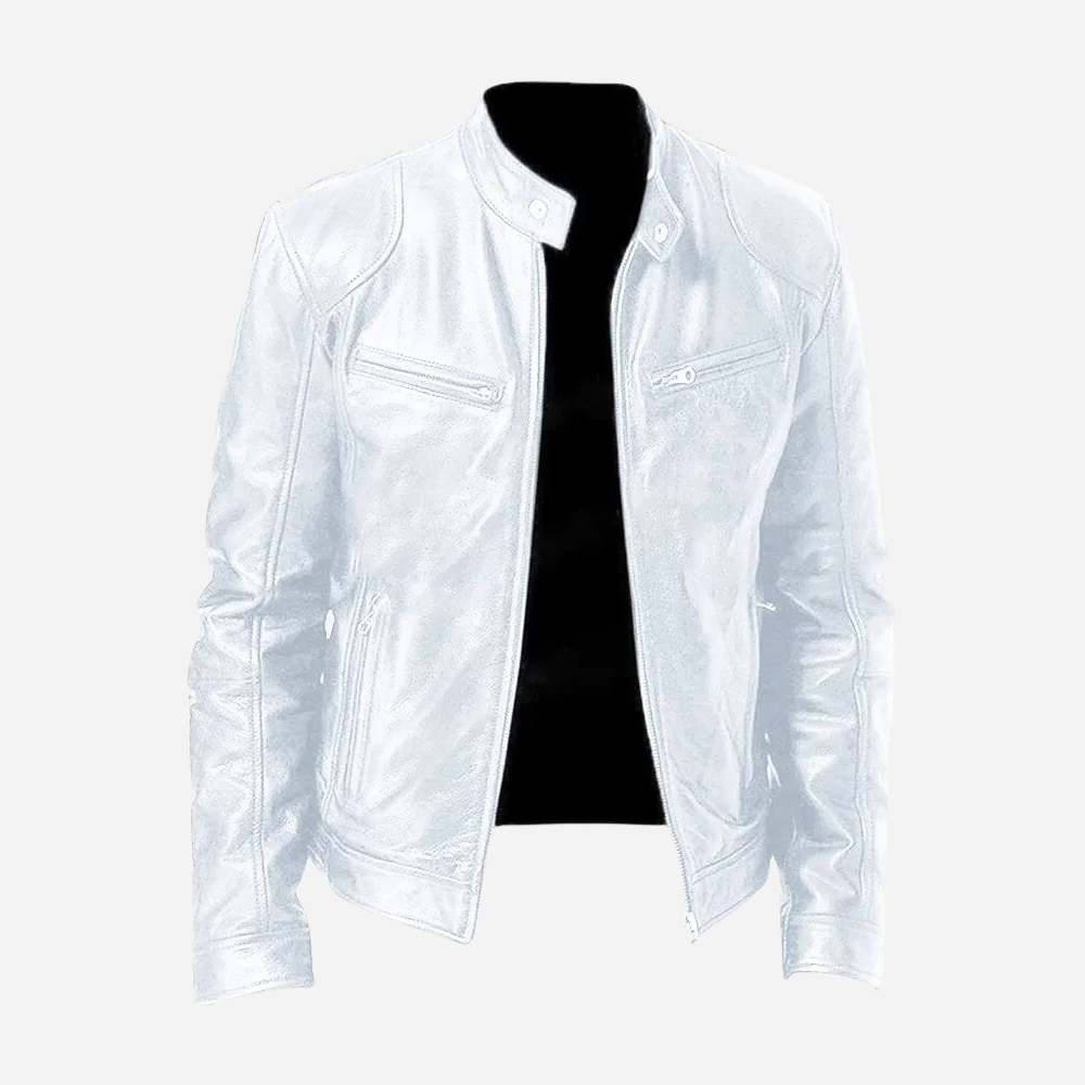 Herren Lederjacke Biker-Style Dunkelblau