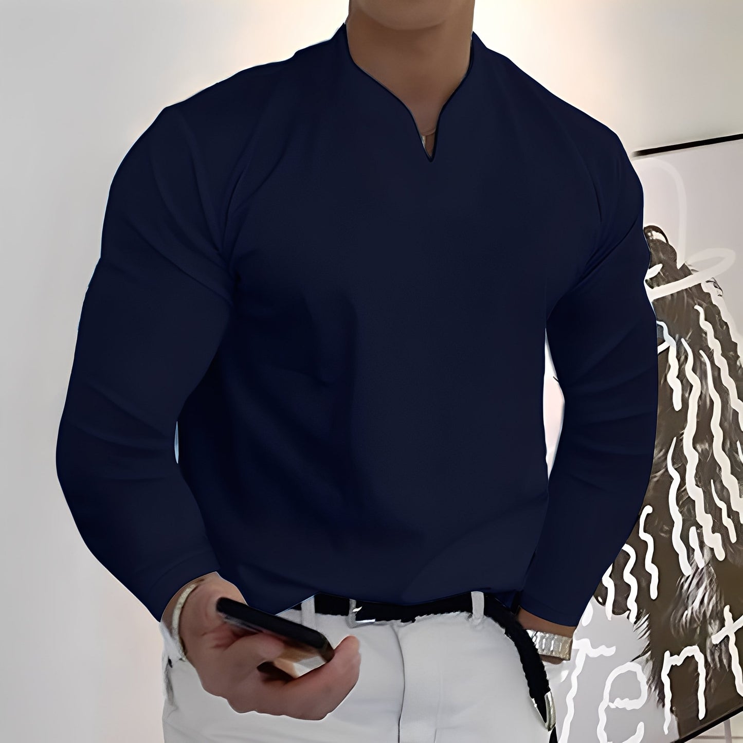 Herren Langarmhemd Freizeit Baumwolle Weiß