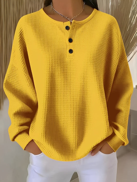Anabella Damen Waffelpullover Knopfleiste Bequem - Norvielle