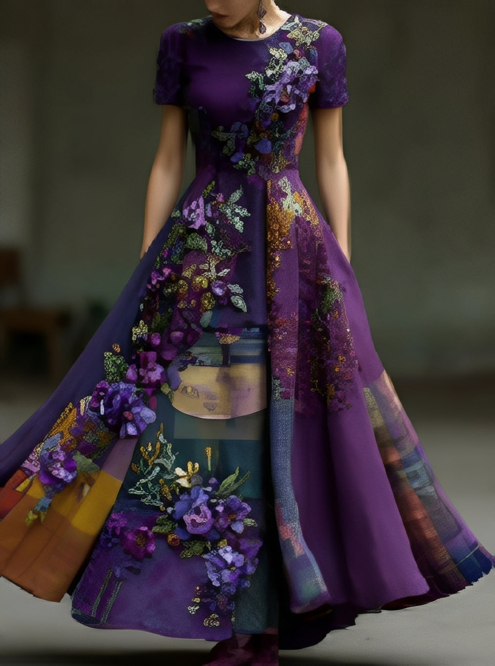 Damen Maxikleid Blumendesign Baumwolle Lang