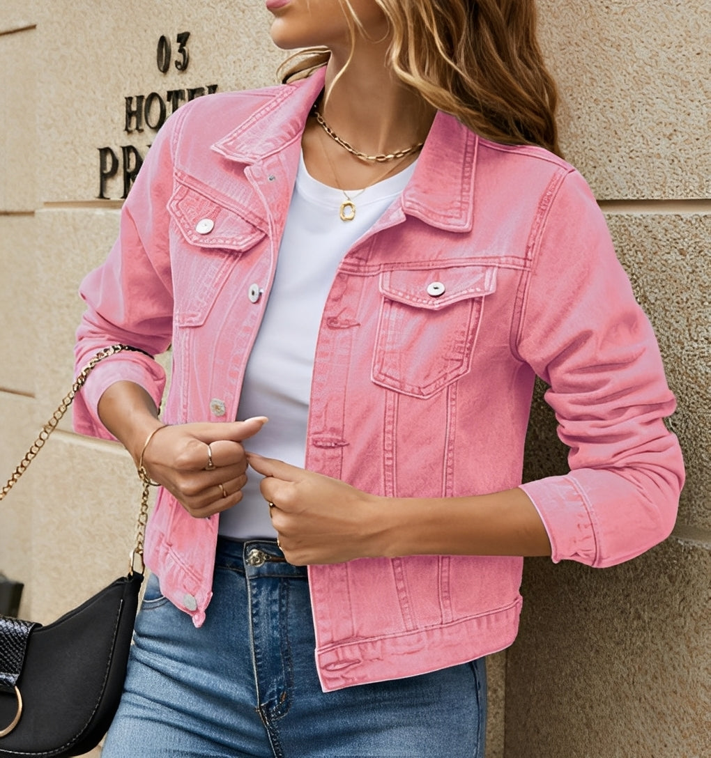 Damen Jeansjacke Reverskragen Modern