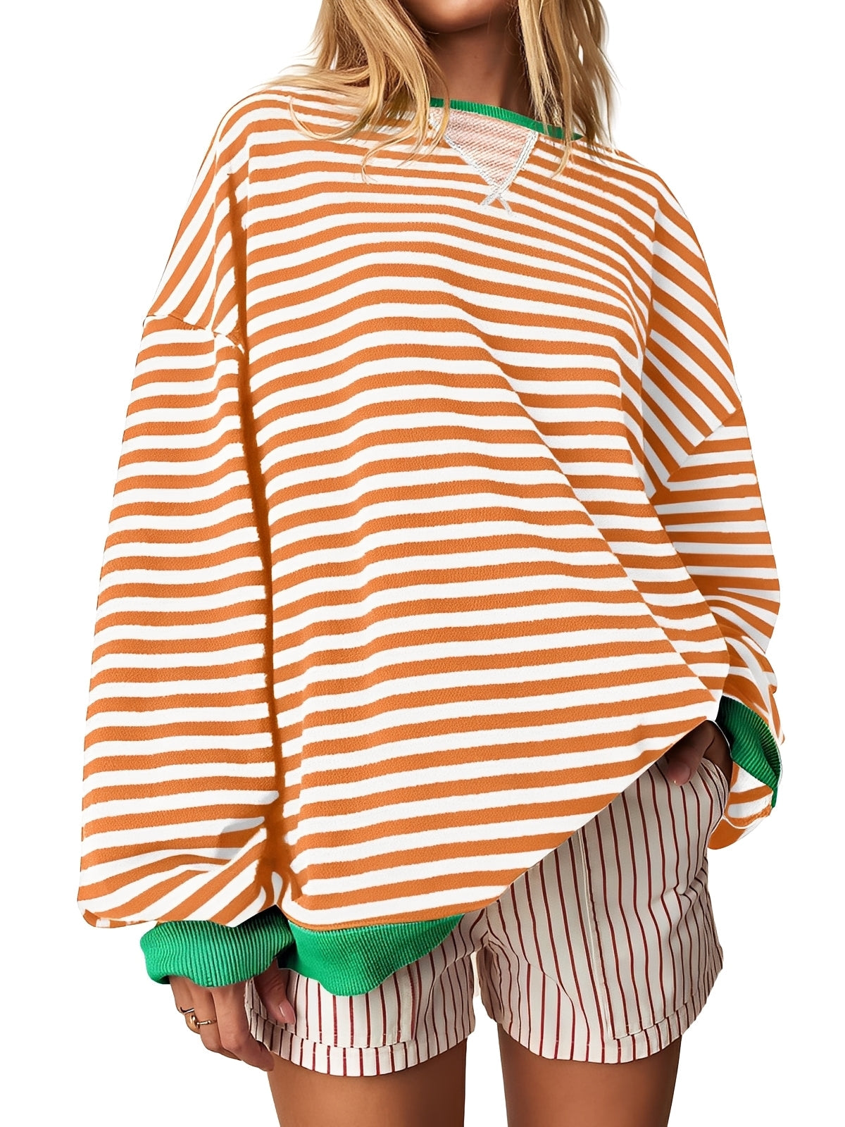 Damen Pullover Gestreift Elegantes Design