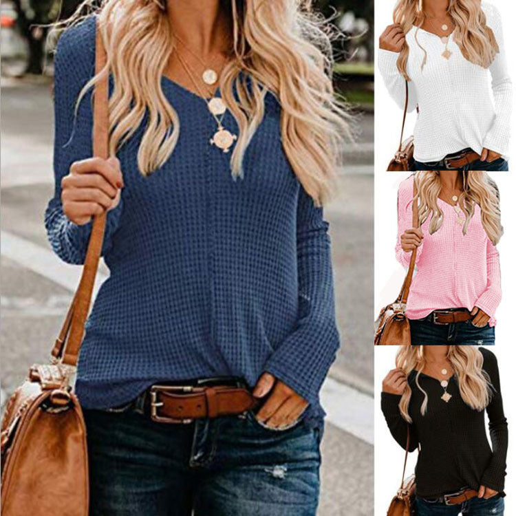 Damen Waffelpullover V-Ausschnitt Lässiger Schnitt Norvielle - Norvielle