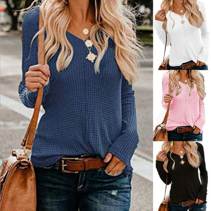 Damen Waffelpullover V-Ausschnitt Lässiger Schnitt Norvielle - Norvielle