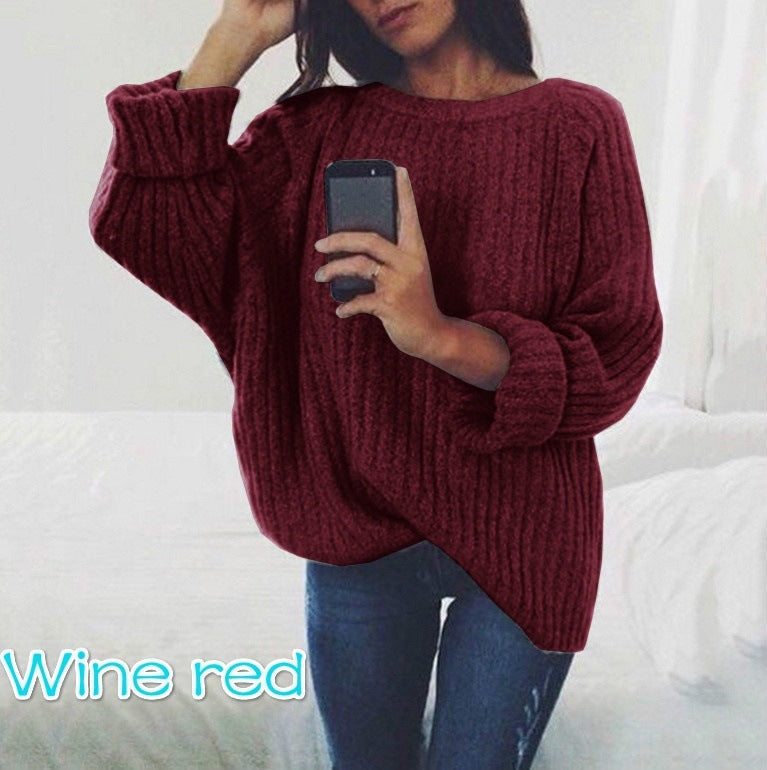 Damen Oversized Strickpullover Gerippt Weite Ärmel Norvielle