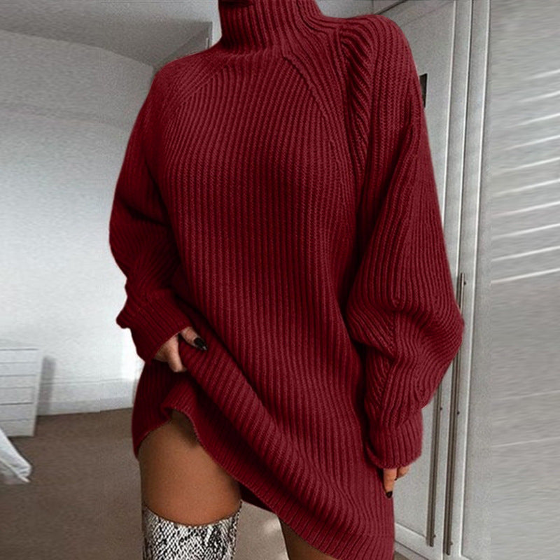 Damen Oversized Pullover Strukturiertes Strickmuster Hochkragen Beige