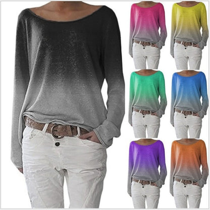 Damen Oversized Pullover Ombre-Design Weiter Rundhalsausschnitt - Norvielle