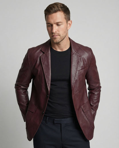 Herren Lederblazer Elegant Lederschnitt Schwarz - Norvielle