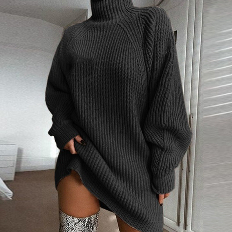 Damen Oversized Pullover Strukturiertes Strickmuster Hochkragen Beige