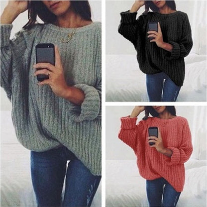 Damen Oversized Strickpullover Gerippt Weite Ärmel Norvielle - Norvielle