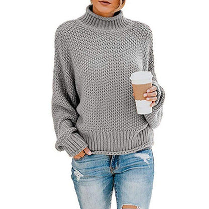 Damen Grobstrickpullover Hoher Kragen Weiter Schnitt